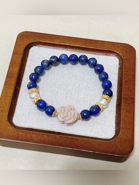 Handmade Natural high quality Lapis Lazuli Bracelet | Pink Alashan Agate Rose